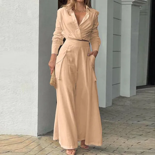 Women's Plus Size Elegant Pant Set Crisscross Detail Top & Wide Leg Pants With Pockets Office & Casual Outfit Orange1 - Shop at LoveMi
