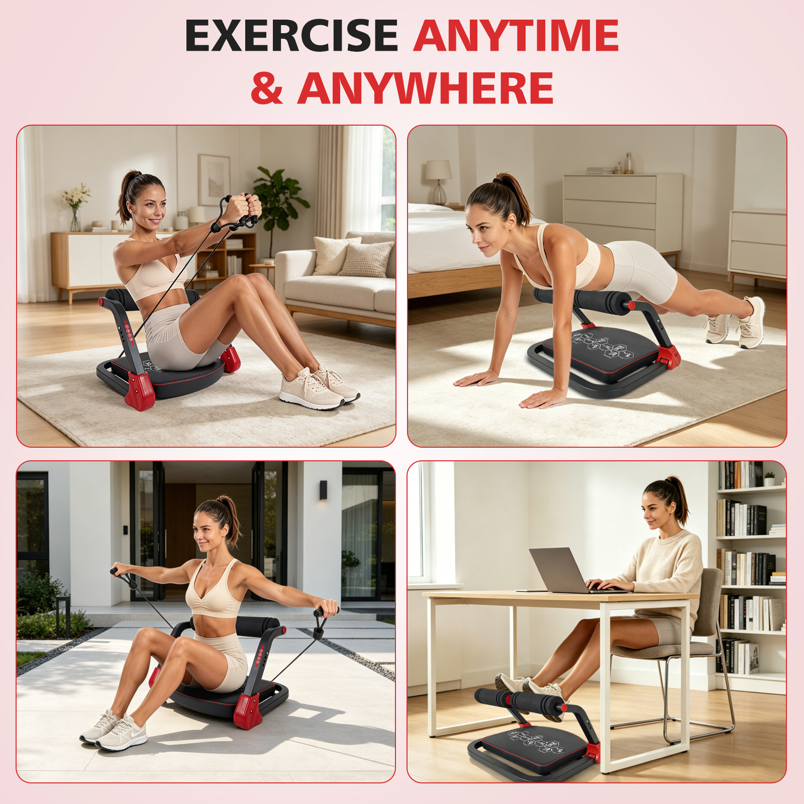 Ab Core Trainer Abdominal Machine For Home Gym With Resistance Bands Red 2
