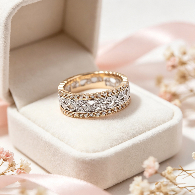 Two Tone Zircon Floral Statement Ring, picture 2 of 4