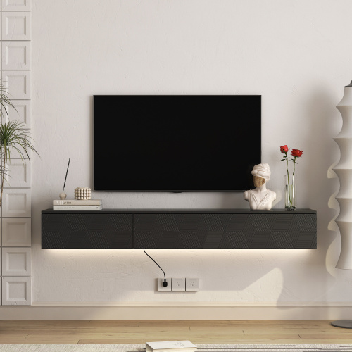 W/ Led Lights Wall Mounted Console For 65&rdquo; Tv Black