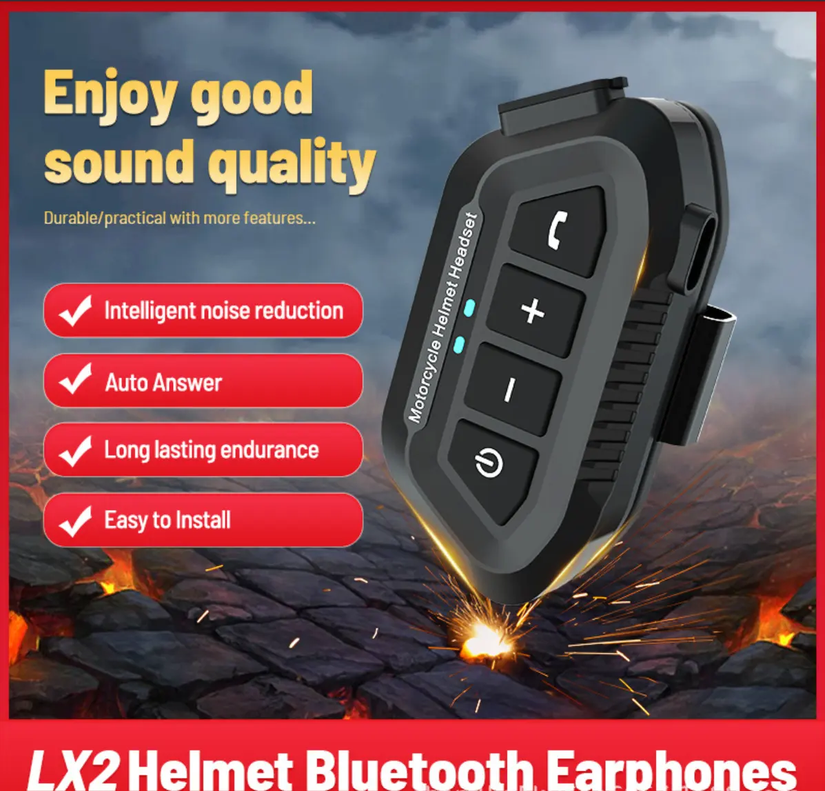 Exclusive LX2 Motorcycle Bluetooth Headphones, Waterproof Rider