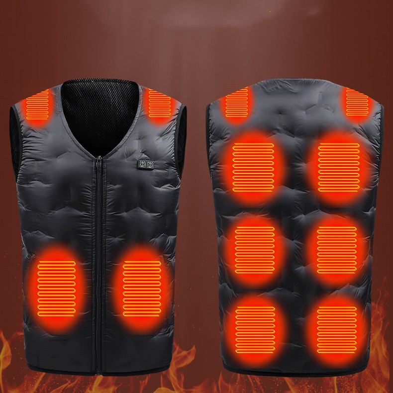 Title 4, Down Self-heating Vest for Couples with Dual Zo...