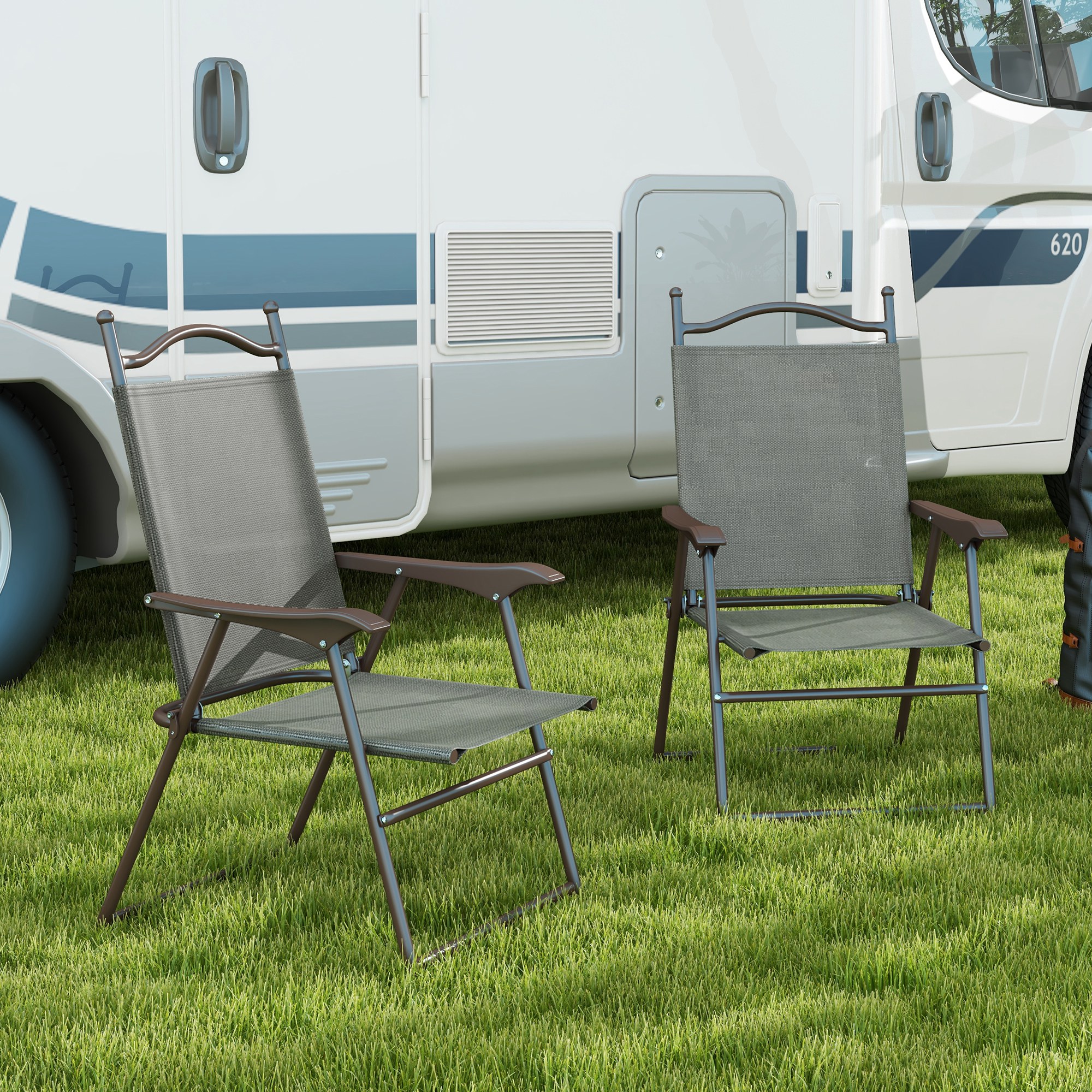 Two Foldable Garden Chair Sets, Mesh Seats-Dark Gray — image 4