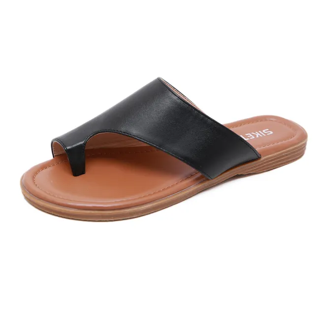 European And American Beach Large Size Casual Flat Sandals Black - Shop at LoveMi