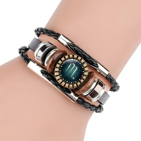 Multilayer Leather Bracelet 12 Constellation Zodiac Sign Men Braided