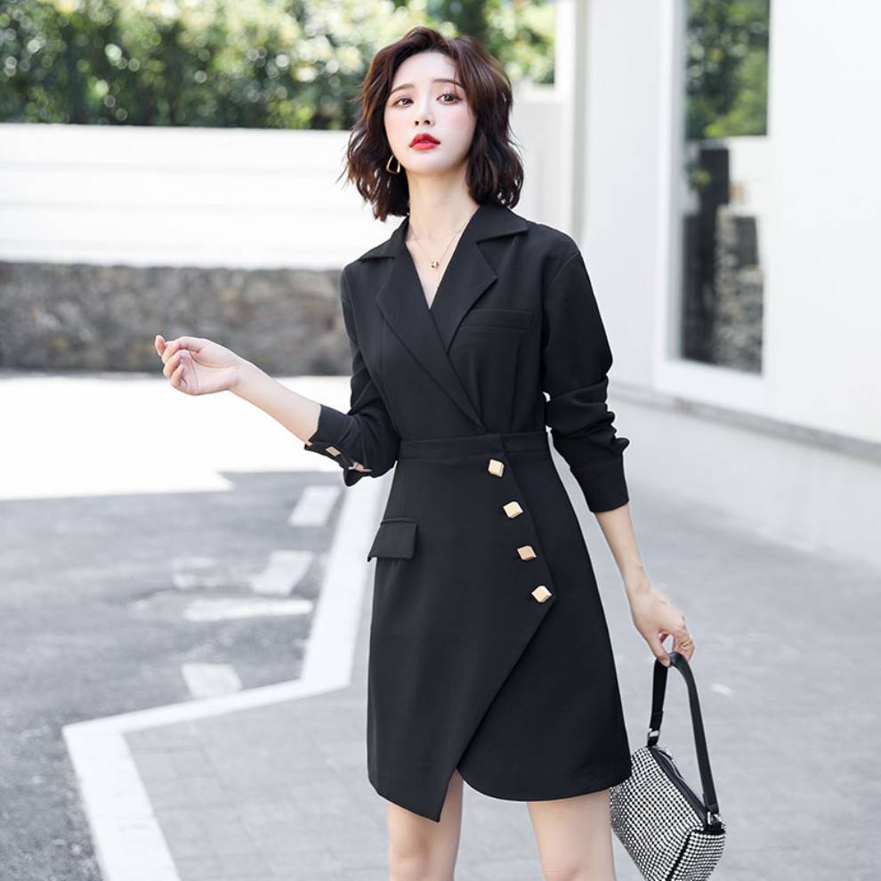 Women's Commuter Solid Color Dress Slim Mid-length