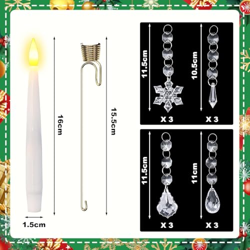 12pcsChristmas Tree Candle Flameless Taper Window With HookAcrylic Pendant Design, Taper Window Candle, Spring Hook Attached, Indoor Holiday Decor, Flameless Safe 3