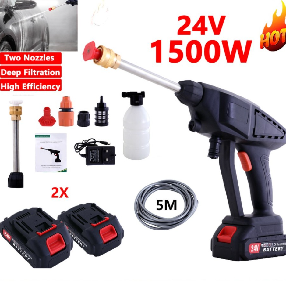Portable Cordless Car High Pressure Washer Jet Water Wash Cleaner Gun & 2 Battery