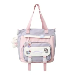 Women's Fashionable Large-capacity Multi-compartment Colourblock Shoulder Bag - Purple - View 1