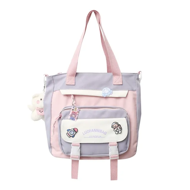 Women's Fashionable Large capacity Multi compartment Colorblock Shoulder Bag Purple - Shop at LoveMi