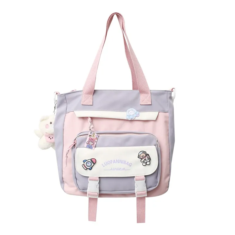 Women's Fashionable Large-capacity Multi-compartment Colourblock Shoulder Bag - Purple