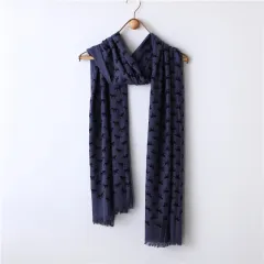 Solid Colour Neutral Loose Beard Polyester-cotton Pony Print Loose Beard Tassel Men's Scarf - Denim Blue - View 1