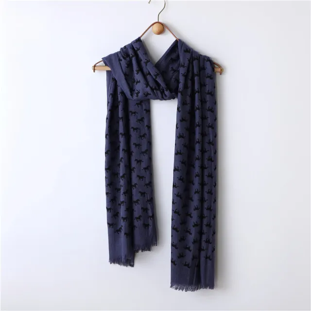 Solid Color Neutral Loose Beard Polyester cotton Pony Print Loose Beard Tassel Men's Scarf Denim Blue - Shop at LoveMi
