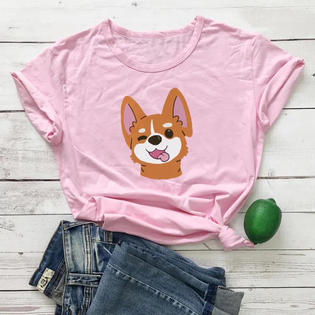 Animal Dog Print Short sleeved T shirt Pink - Shop at LoveMi