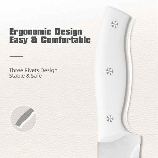 15-Piece White Kitchen Knife Set With Built-in Sharpening Stone, Ergonomic Triple Rivet Fixed Handles, Dishwasher Safe 4