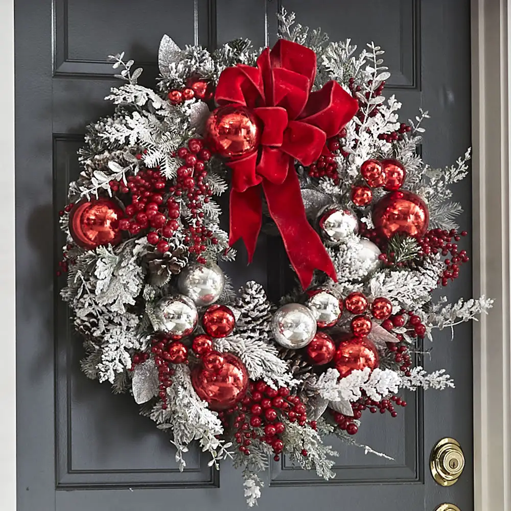 New Flocking Wreath Outdoor Decoration Door Hanging Christmas Rattan