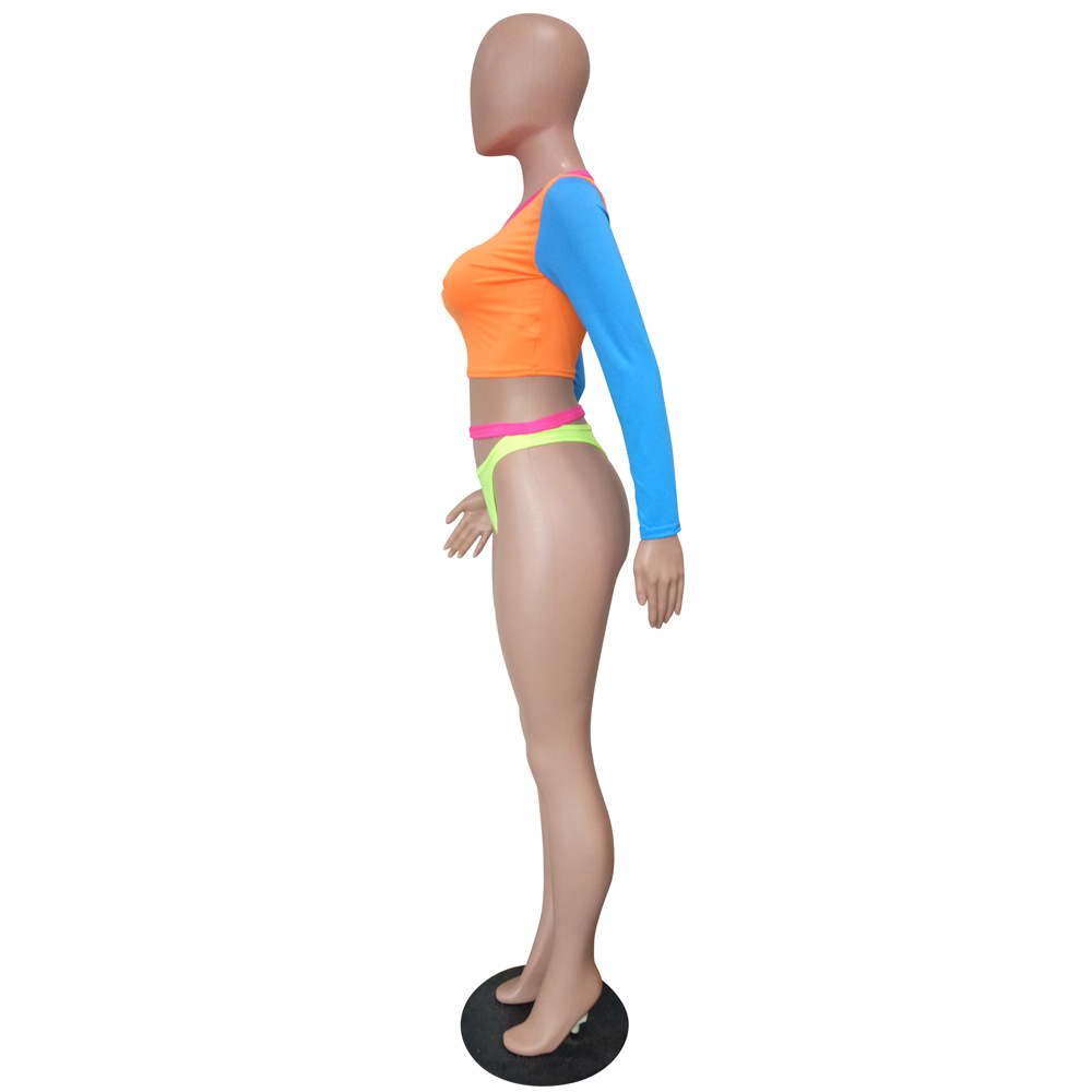 European And American Fashion Contrast Color Split Swimsuit