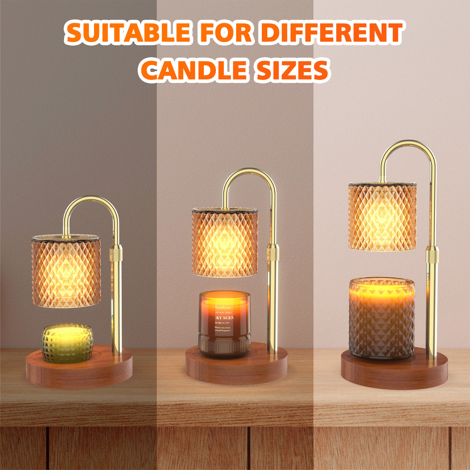 Adjustable Height Electric Candle Warmer Lamp. Timable Candle Warmer Lamp Newly upgraded candle warmer lamp with timer button, there are 3 kinds of time can be set: 2H/4H/8H. In timed mode, you can do your own thing without worrying about it, and the cand