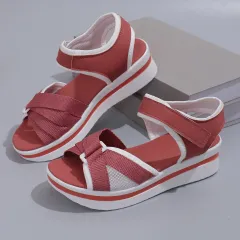 Summer Mesh Cross-strap Sandals With Velcro-design Thick Sole Flats Beach Shoes Women - Bean-Size39 - View 1
