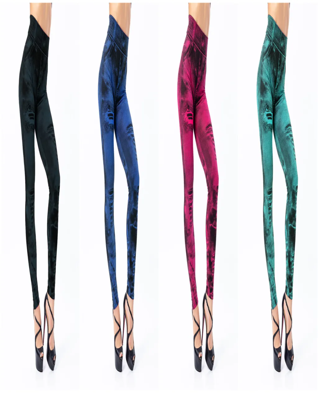 Women's Super Elastic 9-point Denim Leggings - Set3