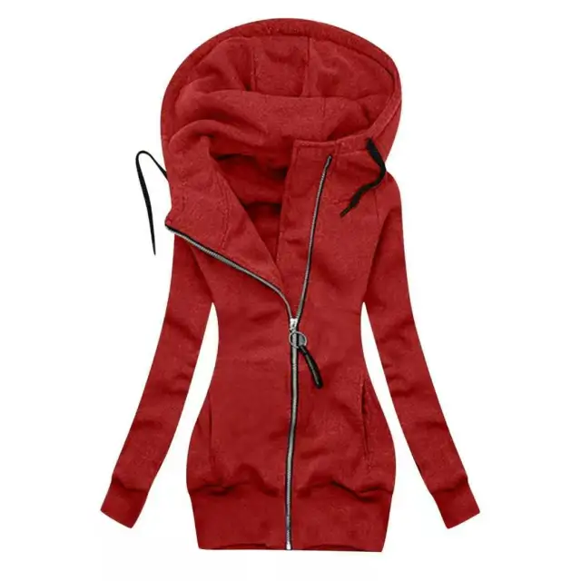 Cardigan Solid Color Mid length Simple Zipper Coat Sweater Red - Shop at LoveMi