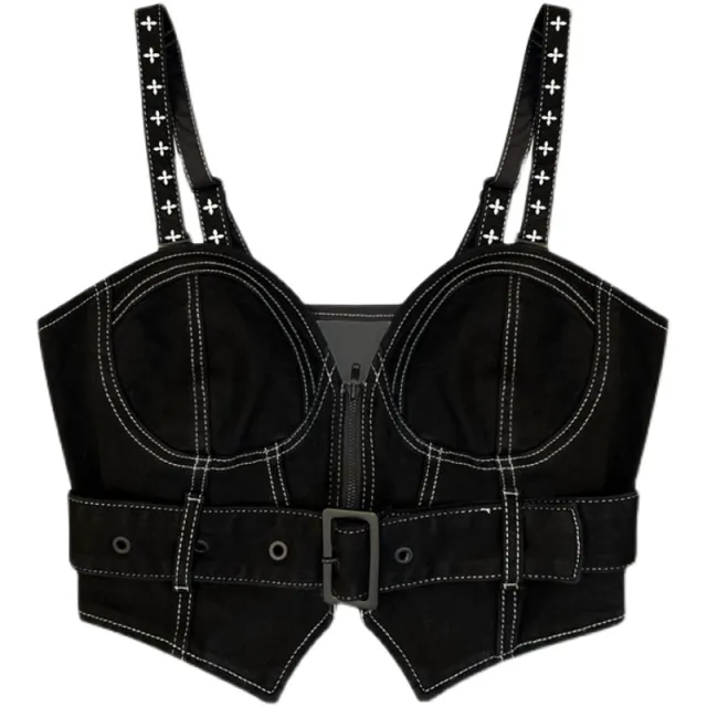 Women's Cross Denim Camisole Slimming Belt Black - Shop at LoveMi