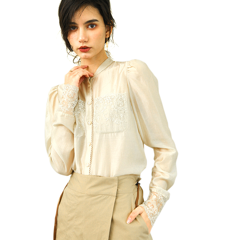 Lace Embroidery Long-sleeved Shirt Female Design Sense