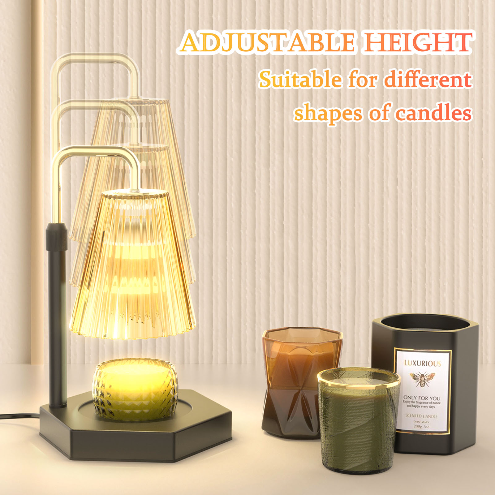 Dimmable Candle Warmer Lamp with Timer. Retro-style Candle Warmer Lamp: Our candle warmer lamp has a combination of amber glass shade and black wooden base, uniquely designed hexagonal base to add an artistic touch and can decorate your room well.( Candle