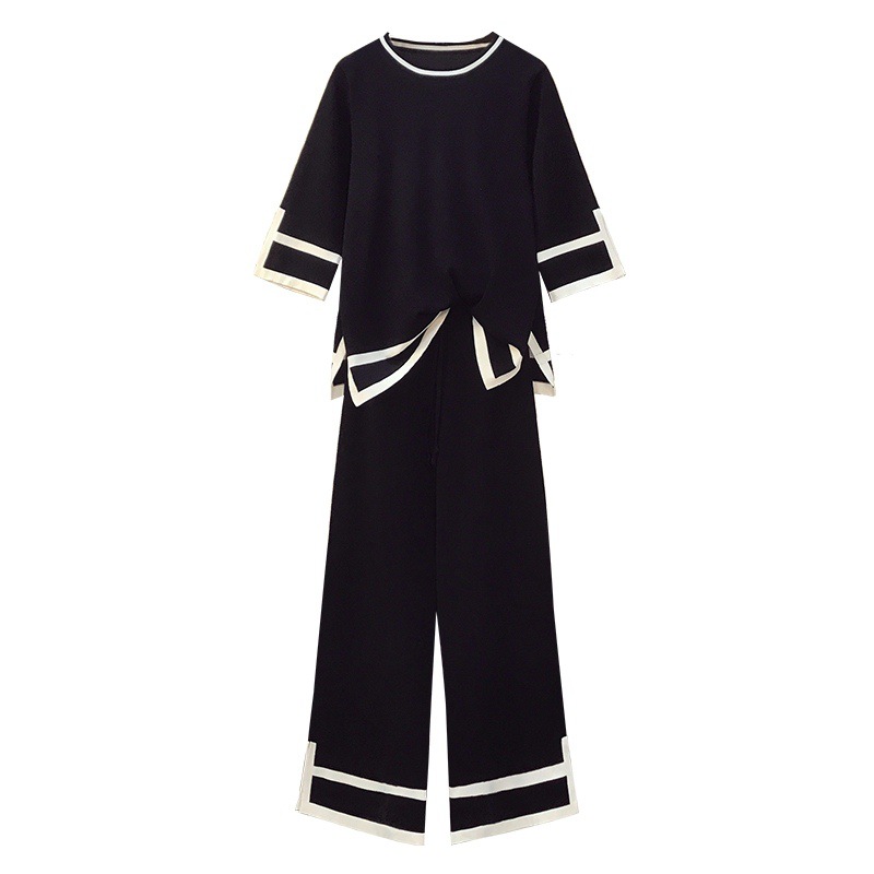 Fat Sister Knit Split Wide Leg Pants Two-piece Suit