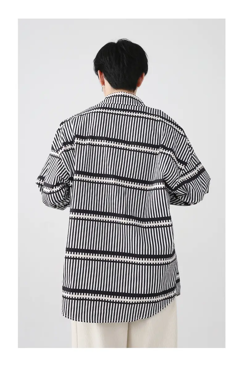 Men's Autumn Blue And White Striped Three-dimensional Shoulder Pad Shirt