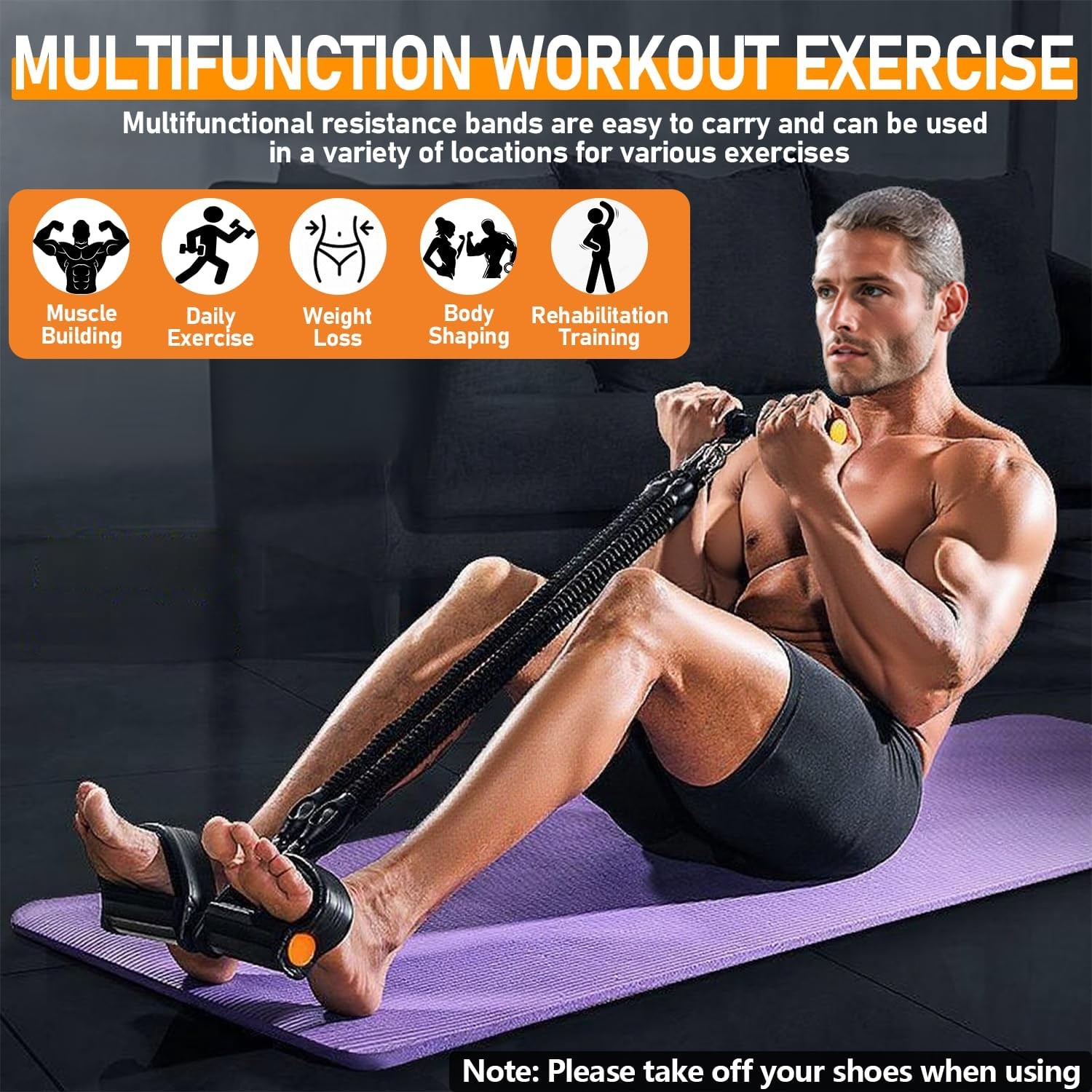Pedal Resistance Band With 4 Tubes, Adjustable 25-100lb Full Body Workout — image 6