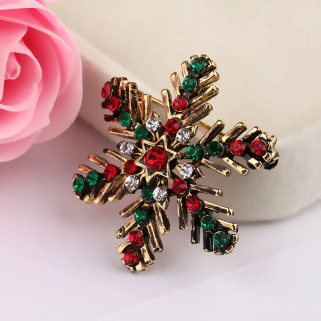 Fashionable Retro Metal Christmas Snowflake Brooch Gold - Shop at LoveMi