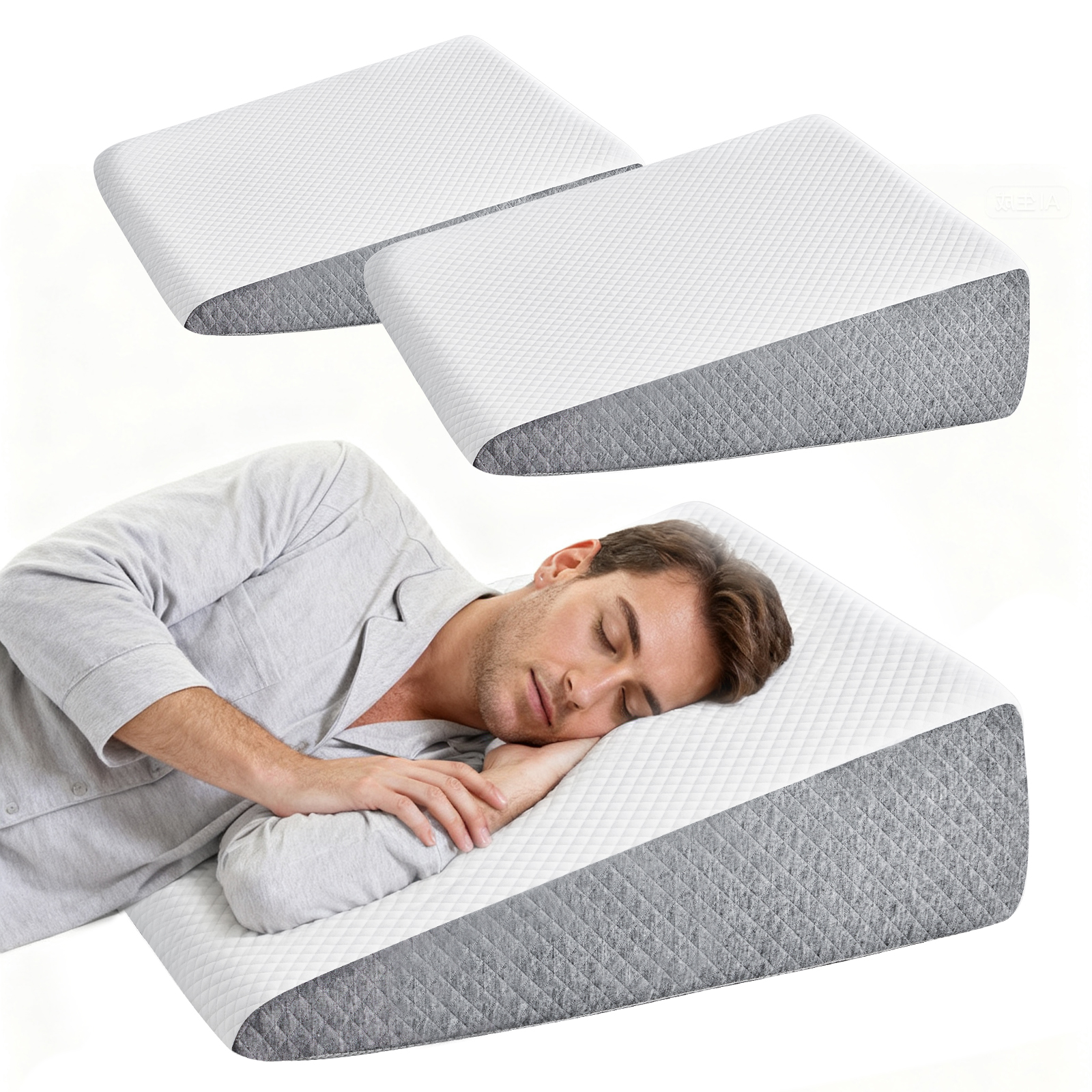 Wedge Pillow, Body Pillow , White& Grey image 8