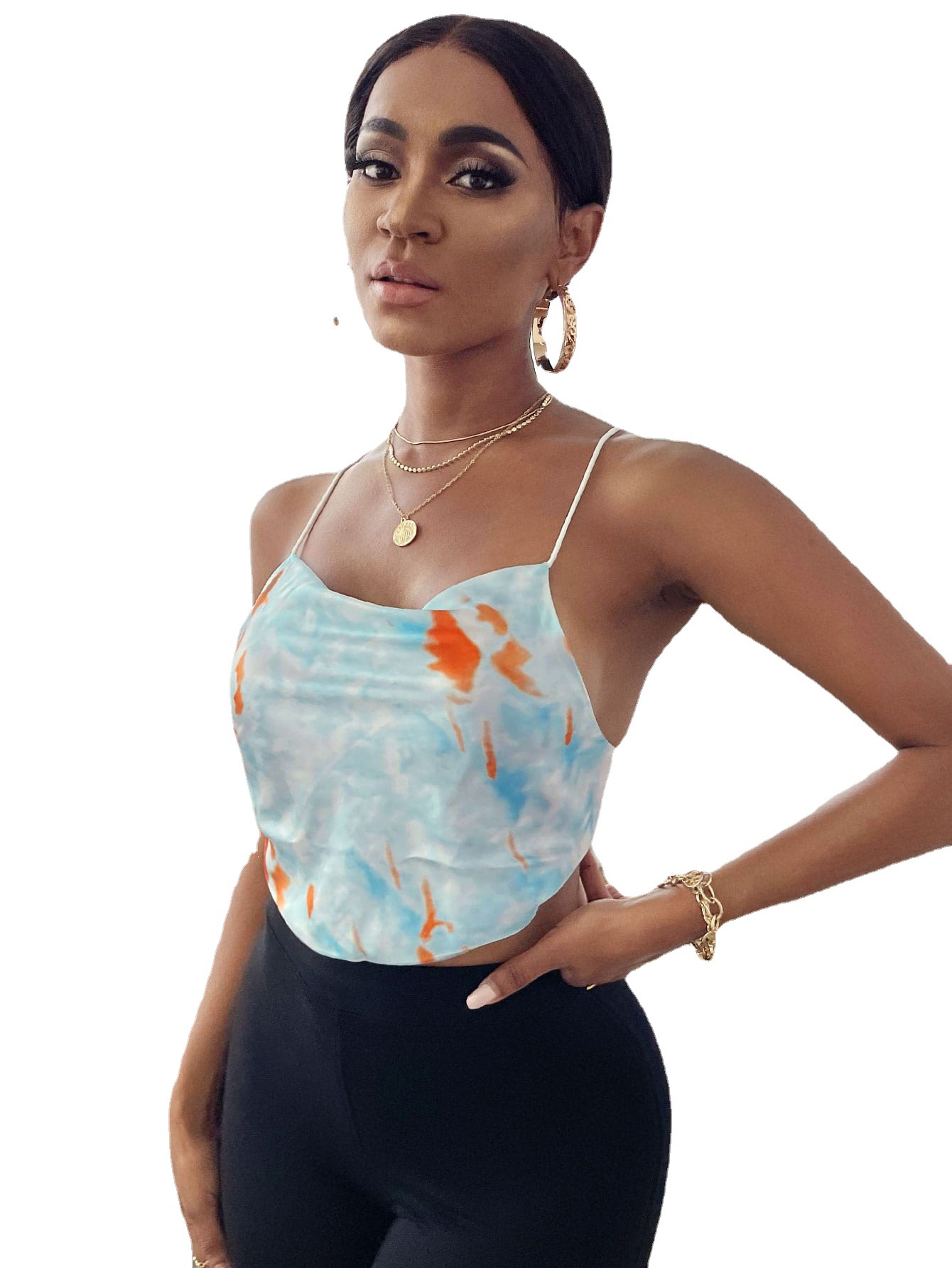 Women's Printed Back Cross Strap Top