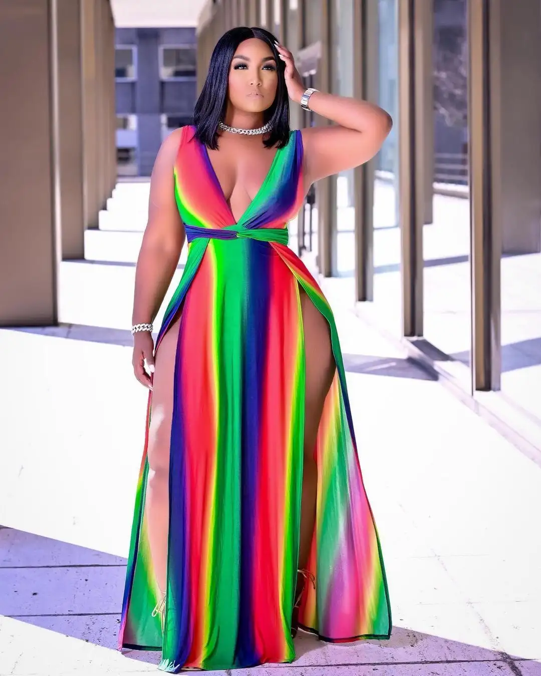 Loose Multicolor Big Swing Sleeveless Dress