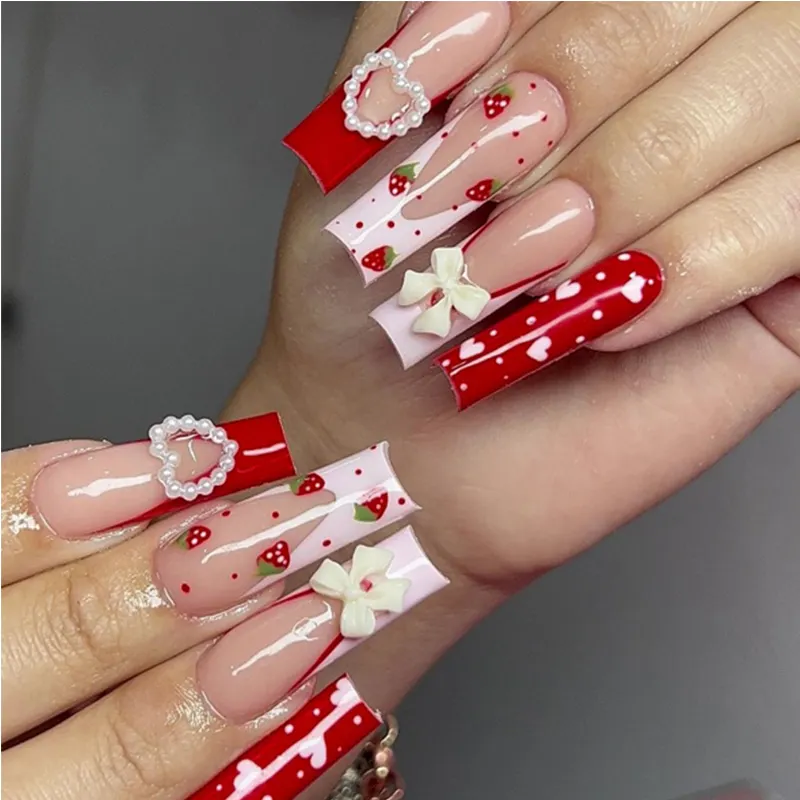 Strawberry Bow Nail Art, Long Length Water