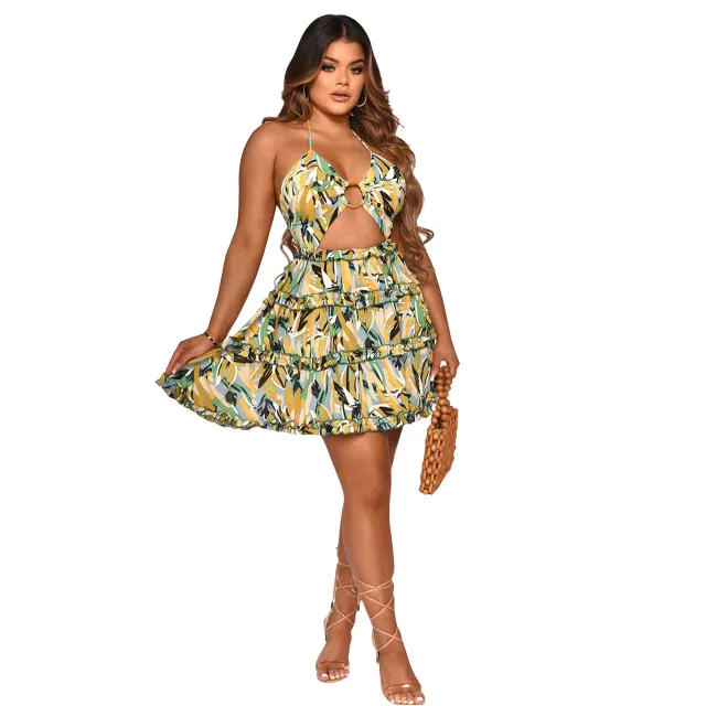 Fashion Print Strap Backless Dress Girl Multicolor - Shop at LoveMi