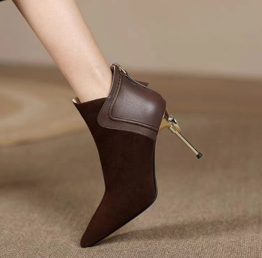 Faux Suede Pointed Ankle Boots