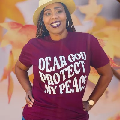 Dear God Protect My Peace Cotton Round Neck Short Sleeve Work Clothes Printing Rose Red - Shop at LoveMi