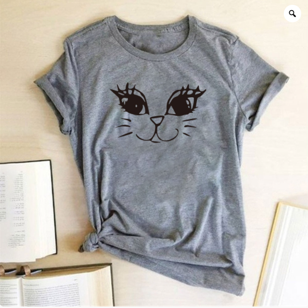 Title 6, Short-sleeved T-shirt Female Round Neck Cat Print