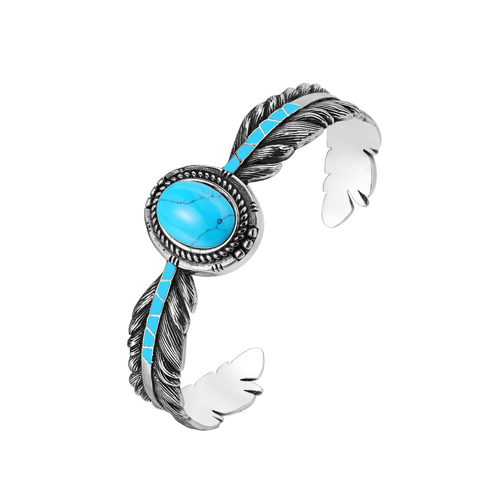 Personality Retro Takahashi Feather Blue Turquoise Titanium Steel Bracelet