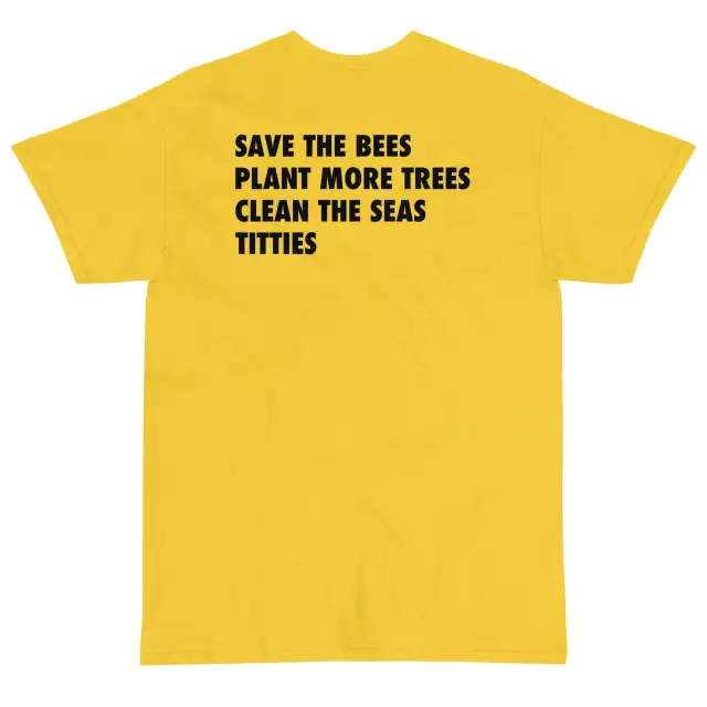 SAVETHE BEES PLANT MORE TREES CLEAN THE SEAS TITTIES Yellow - Shop at LoveMi
