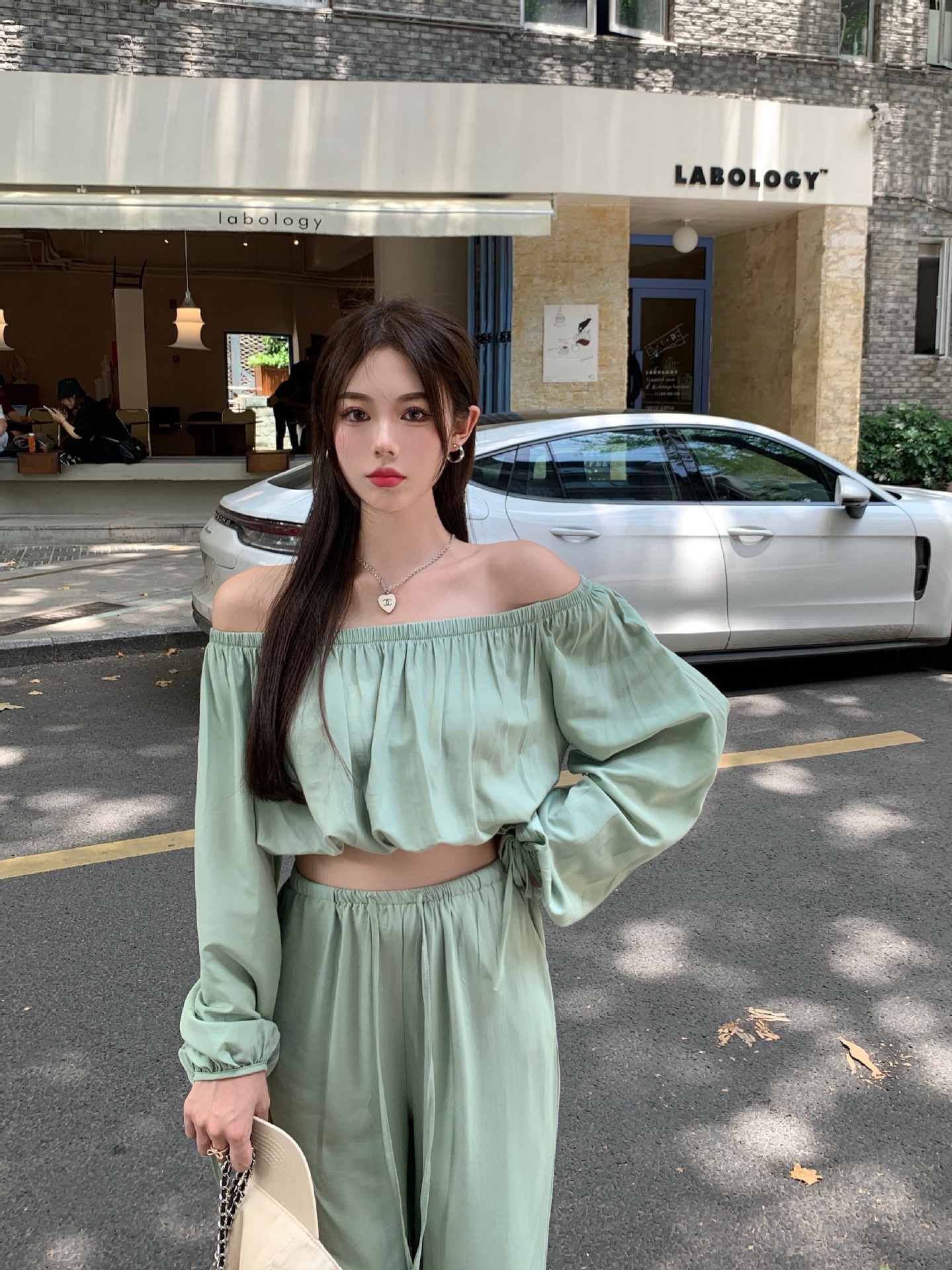 One Shoulder Pleated Shirt Women's Short Long-sleeved Shirt Cropped Thin Hedging Temperament Top