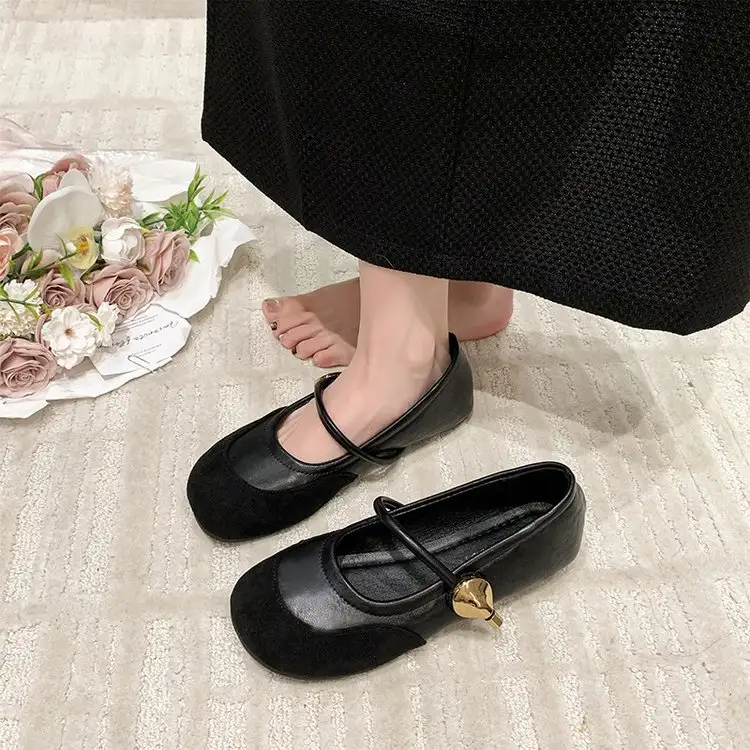 2026 French Style Gentle Women's Pumps, One-Strap Splice Round Toe Hidden Heel Mary Jane Ballet Flats
