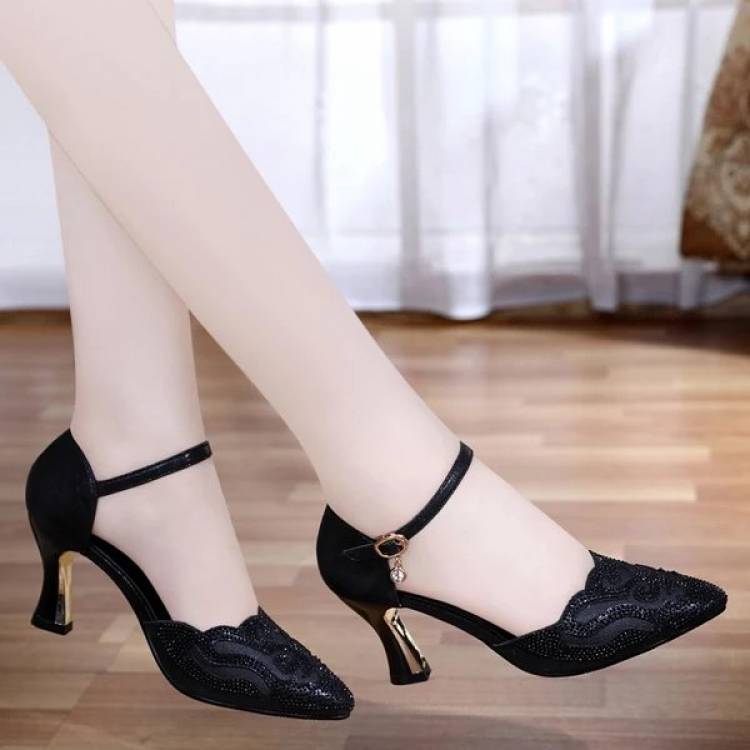 Summer Pointed Toe Stiletto Baotou Korean Women's Shoes One Word Buckle Sandals Black - Shop at LoveMi