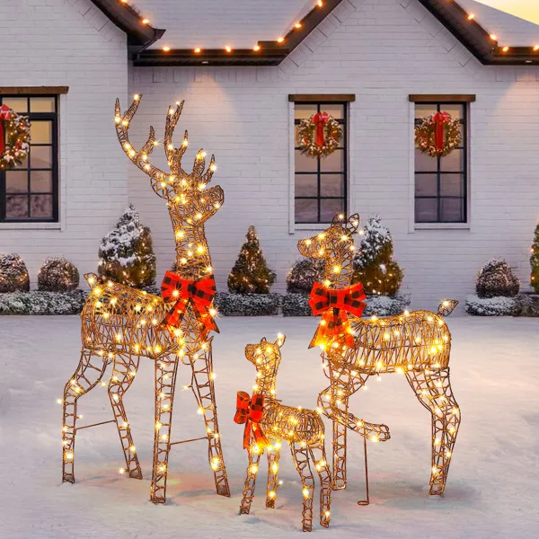 3-Piece Lighted Christmas Reindeer Family Set Outdoor Decorations, Weather Proof Rattan Deer Family Set… image 6