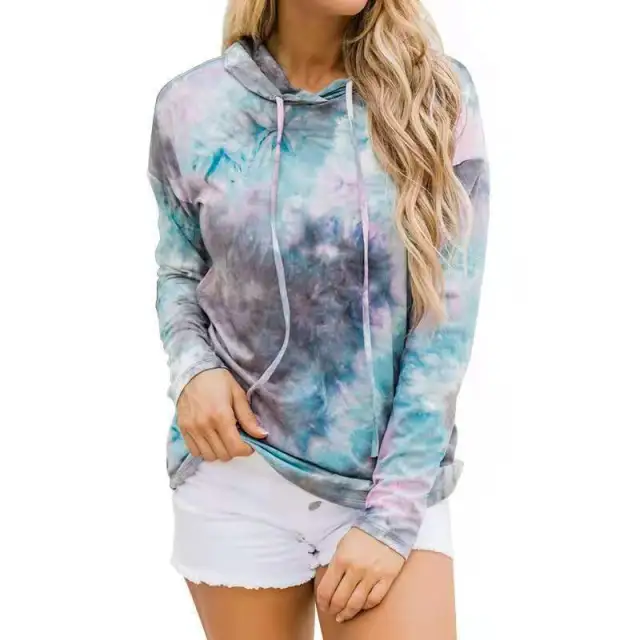 New Women's Printed Tie dye Long sleeved Hooded Sweater Women 1 Style Xl - Shop at LoveMi