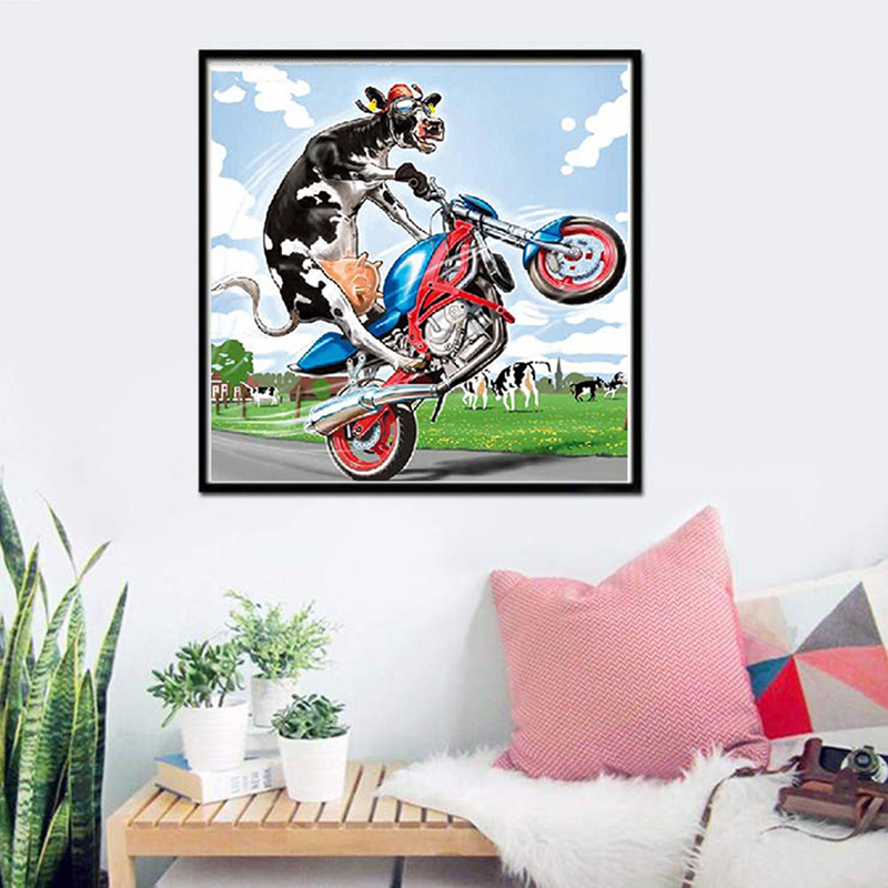 Brand New 5D DIY Diamond Cool Moto Cow Diamond Mosaic Embroidery Handicrafts