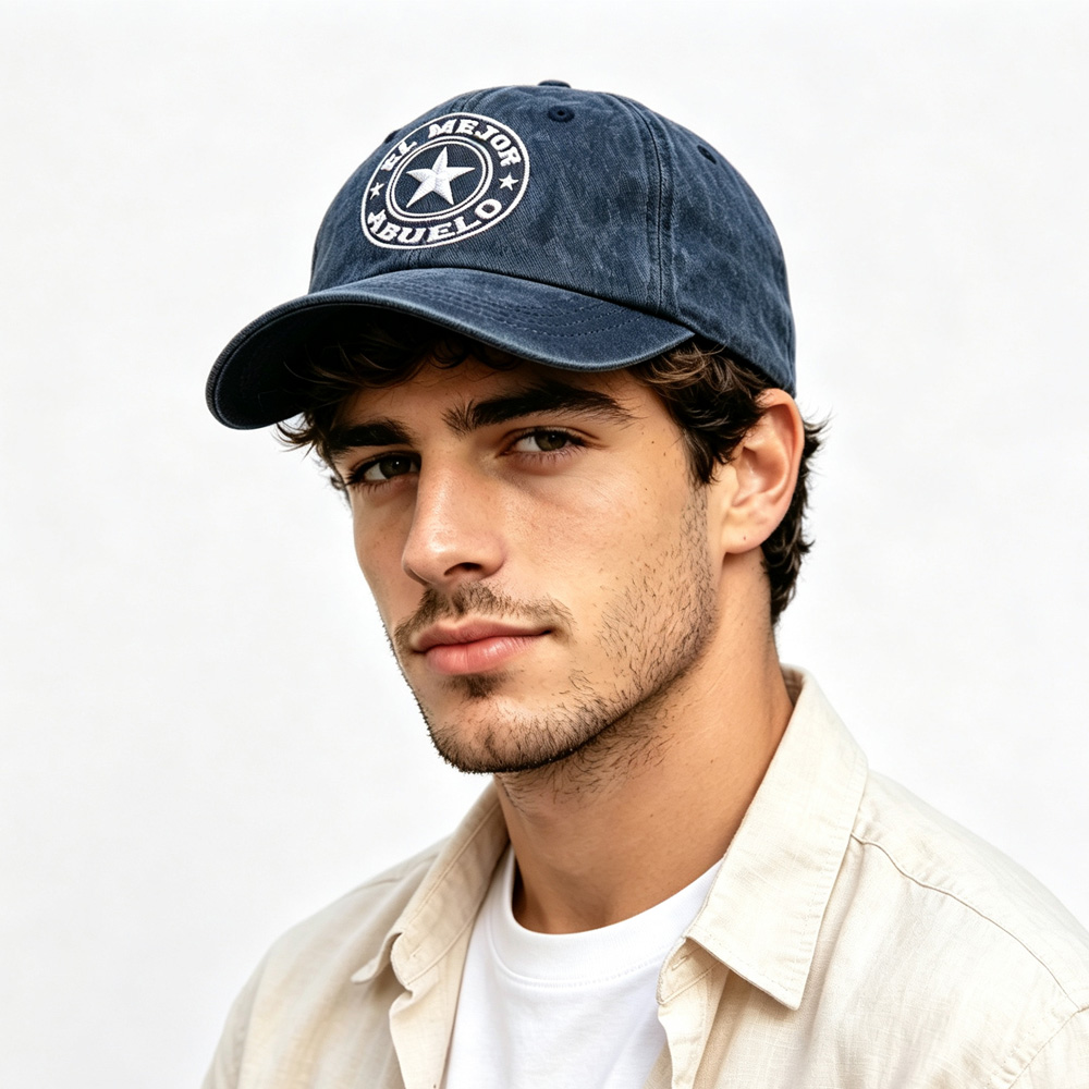 El Mejor Abuelo Washed Navy Baseball Cap, Embroidered Star Vintage Hat — foto 4