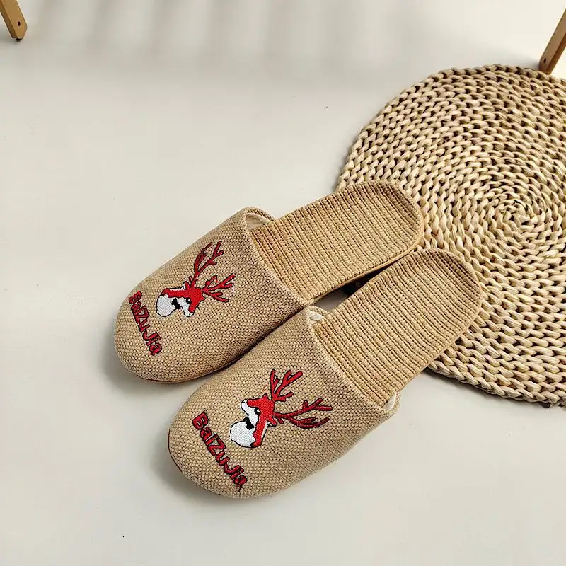 Japanese Embroidered Linen Slippers In Summer